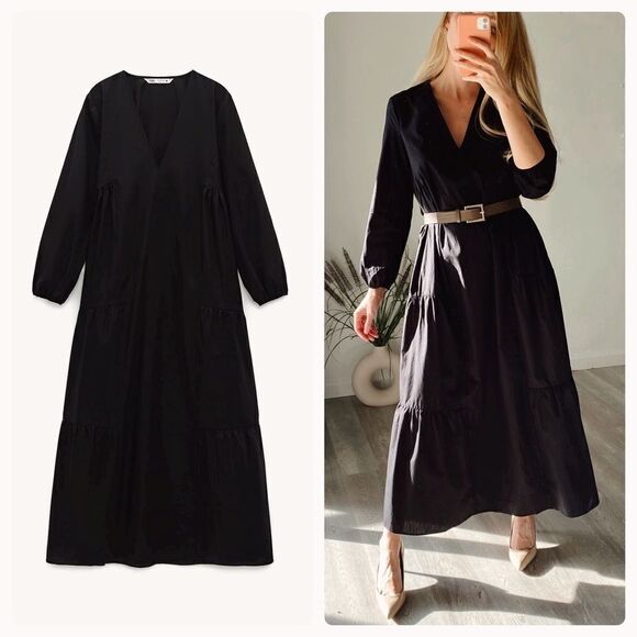 VOLUMINOUS POPLIN DRESS ZARA BLACK - Picture 1 of 6